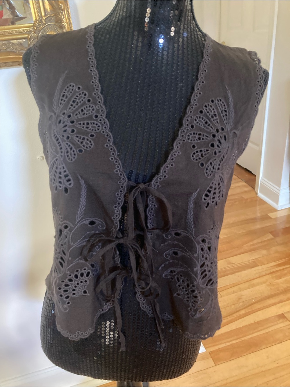 Free People Chocolate Cutwork Tie-Front Crop Vest